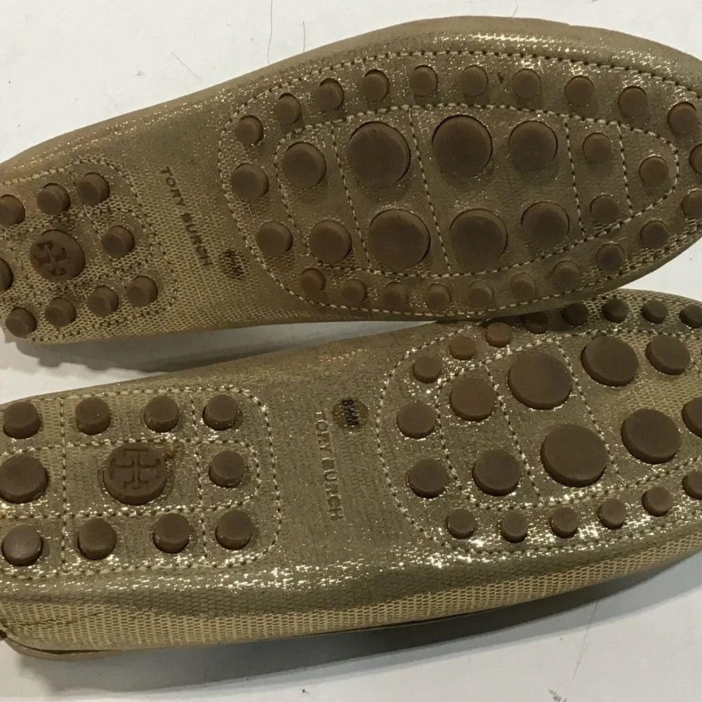 Tory Burch Women's Metallic Gold Moccasins Driving Loafer Size 8.5M